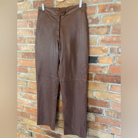 BOD & CHRISTENSEN VINTAGE 90s genuine leather brown wide leg high rise pants - Picture 4 of 9